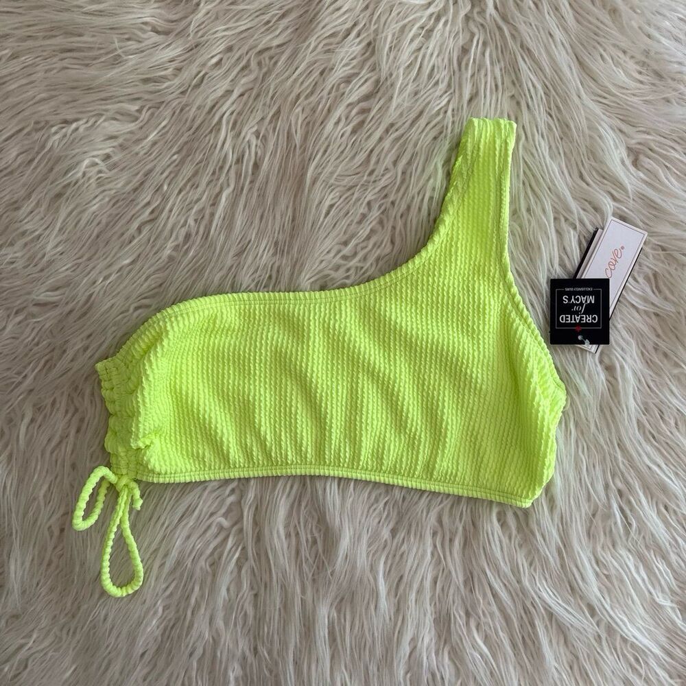 Salt + Cove One Shoulder Ribbed Bikini Top Citron Yellow Size Large